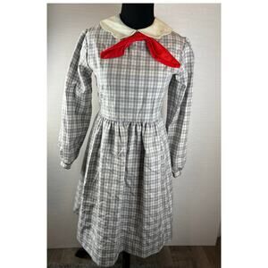 Sylvia Whyte vintage girls gray plaid dress with red bow size 14
